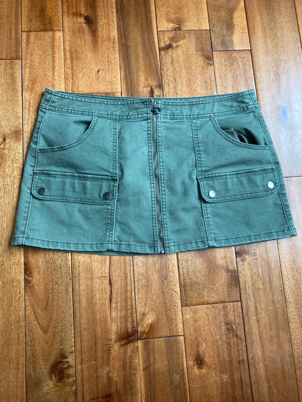 No Boundaries Olive Green Mini Skirt with Front Zip